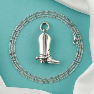 RARE Tiffany & Co. Cowboy Boot Charm Pendant Necklace Sterling Silver 20"